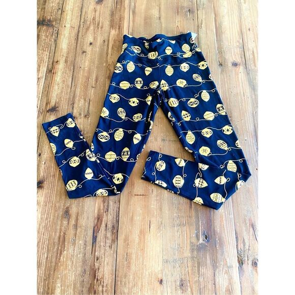 Derek Heart Holiday Leggings Black Shiny Gold Ornament Patterned Christmas Pant - Picture 2 of 11